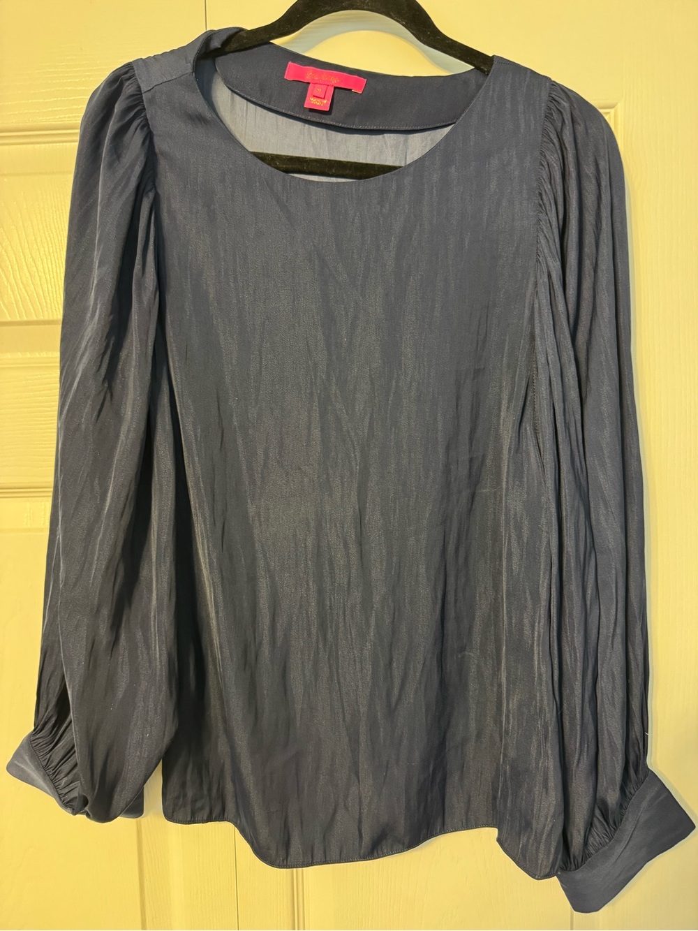Lilly Pulitzer Navy Blue Long-Sleeve Pleated Blouse